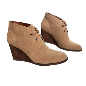 Lucky Brand Sway Wedge Ankle Boots Shoes Suede Lace Up Booties